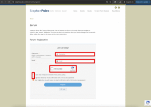Screenshot of Forum Registration Screen